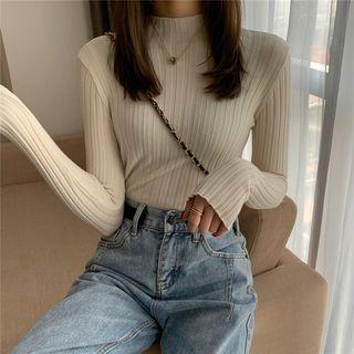 Semi High-neck Long-sleeve Knit Top