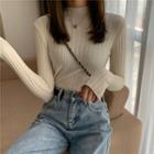 Semi High-neck Long-sleeve Knit Top