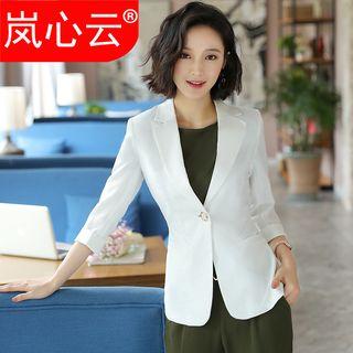 Set: 3/4-sleeve Buttoned Blazer + Short-sleeve Top + Pants