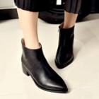 Genuine Leather Pointy Block Heel Ankle Boots