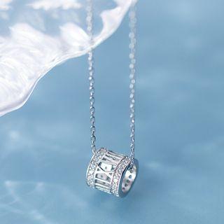 925 Sterling Silver Rhinestone Pendant Necklace S925 Silver Necklace - One Size
