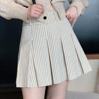 Striped Pleated Mini A-lne Skirt
