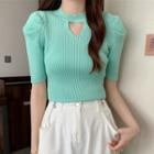 Short-sleeve Cut-out Ribbed Knit Top