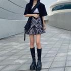 Short-sleeve Plain Blazer / Patterned A-line Mini Skirt