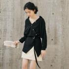 Long-sleeve Asymmetric Plain Chiffon Shirt
