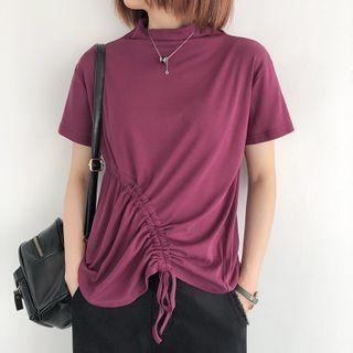 Short-sleeve Mock-neck Drawstring T-shirt