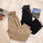 Plain High-waist Double-pocket Pants