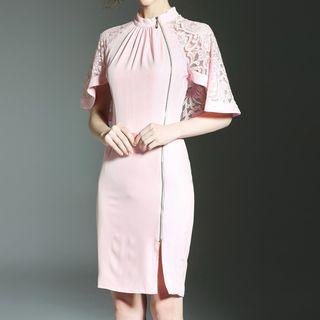Cape-sleeve Lace Sheath Dress