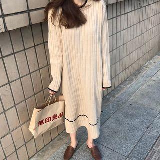 Contrast Trim Long-sleeve Midi Knit Dress
