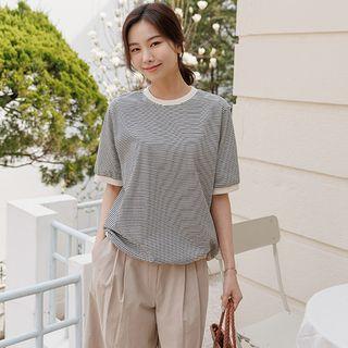 Drawstring Stripe Ringer T-shirt