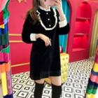 Lace Trim Mock Neck Dress Black - One Size