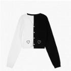 Heart Embroidered Two-tone Cardigan