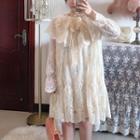 Long-sleeve Capelet Lace Dress Beige Almond - One Size