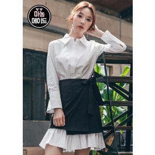 Set: Ruffle-hem Shirtdress + Mini Wrap Skirt