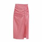 Gingham Shirred Midi Pencil Skirt