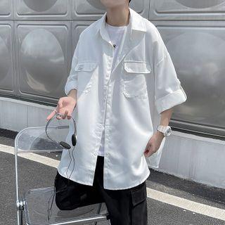 3/4 Sleeve Pocket Detail Oversized Shirt