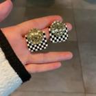 Disc Alloy Checker Square Acrylic Earring 1 Pair - Black & White - One Size
