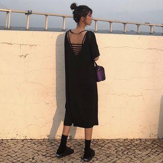 Plain Cutout-back Midi Dress