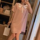 Short-sleeve Polo Chiffon Dress Pink - One Size