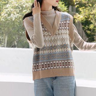 Patterned Sweater Vest Floral - Brown - One Size