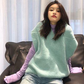 Turtleneck Long-sleeve Top / Short-sleeve Knit Vest