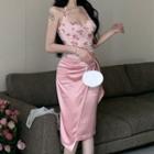 One-shoulder Floral Mini Sheath Dress / Halter Top / Midi Pencil Skirt