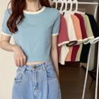 Color Block Round-neck Cropped T-shirt