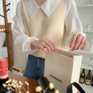 Plus Size Inset Blouse Ribbed Knit Top