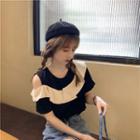Short-sleeve Cold-shoulder Ruffle T-shirt Black - One Size