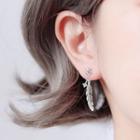 925 Sterling Silver Rhinestone Feather Dangle Earring 1 Pair - Feather Earring - One Size