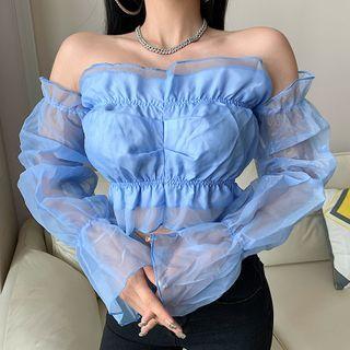 Cold Shoulder Long-sleeve Sheer Top