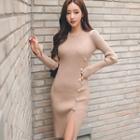Buttoned Knit Bodycon Dress