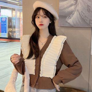 Long-sleeve Ruffle Trim Button-up Cardigan