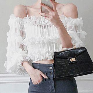 Set: Cropped Camisole + Ruffle Off-shoulder Blouse