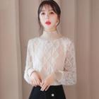 Mock-neck Panel Lace Top