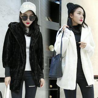 Loose-fit Hooded Furry Long Coat