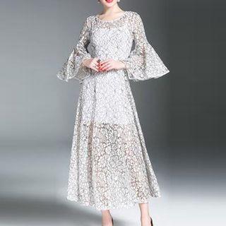 Lace 3/4-sleeve Midi Dress