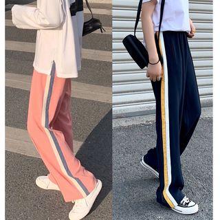 Panel Color Block Wide Sports Pants Straight Cut Pants Pink - Xxxs