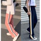 Panel Color Block Wide Sports Pants Straight Cut Pants Pink - Xxxs