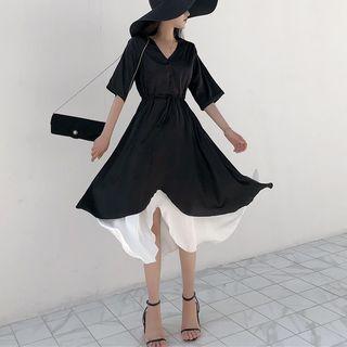 Set: Slipdress + Elbow-sleeve A-line Dress
