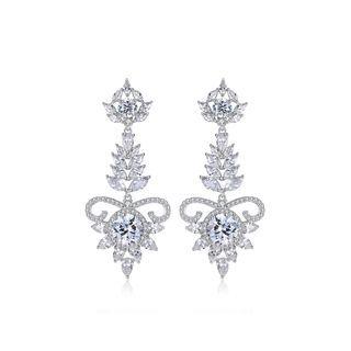 Fashion And Elegant Geometric Pattern Long Earrings With Cubic Zirconia Silver - One Size