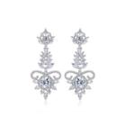 Fashion And Elegant Geometric Pattern Long Earrings With Cubic Zirconia Silver - One Size