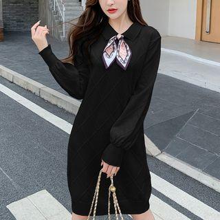Collared Knit Midi A-line Dress