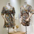 Floral Print Short-sleeve Mini Sheath Dress / Mini A-line Dress
