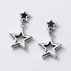 925 Sterling Silver Perforated Star Dangle Earrings Silver - One Size