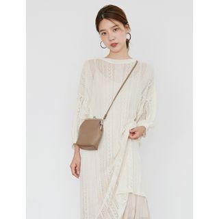 Puff-sleeve Open-knit Long Dress