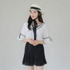 V-neck Elbow-sleeve Piped Top