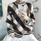 Check Round-neck Loose-fit Sweater