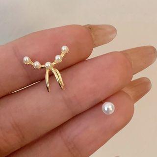 Beaded Ear Stud Set - White Bead - Gold - One Size