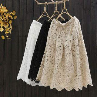 Midi A-line Eyelet Lace Skirt